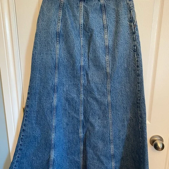 Zara The Denim Boho Signature High Waist Panel Side Zip A Line Maxi Skirt M - Picture 5 of 11